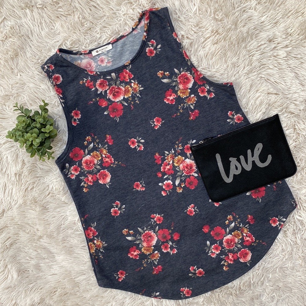 Bombom Floral Tank Top 💗 Blue & Red
